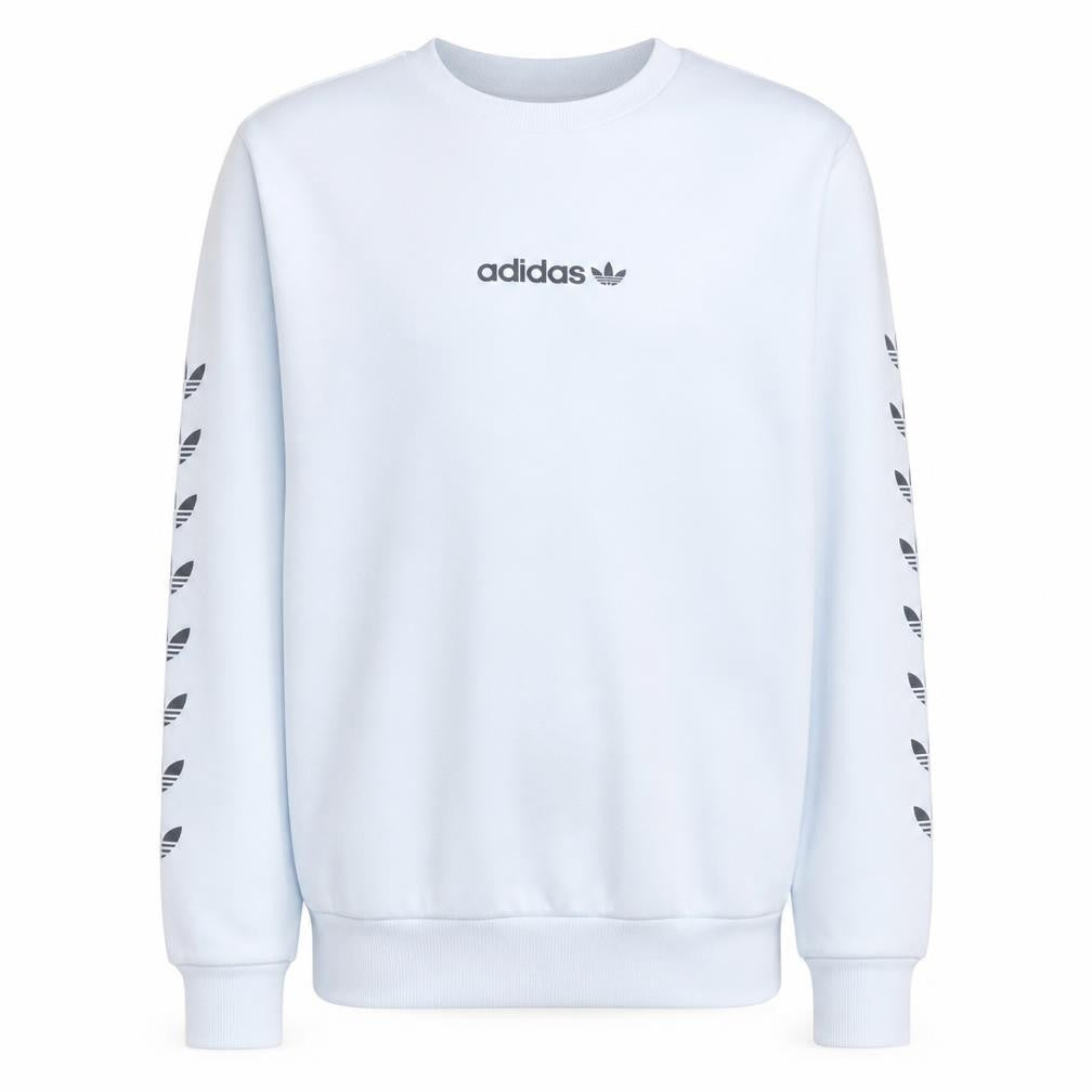 Front view of Adidas boys’ white xl 15-16 years crew neck logo sweatshirt