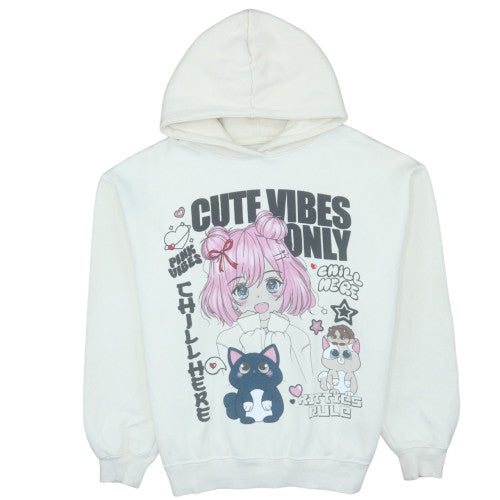 Zara Girls White Anime Graphic Pullover Hoodie Size 13-14 Years