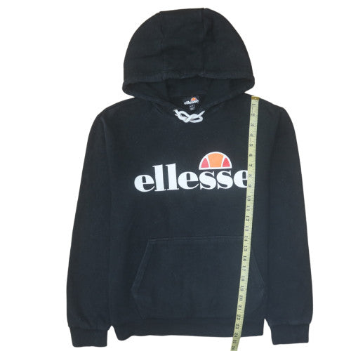 Ellesse Womens Black Pullover Hoodie UK 14 Cotton Blend Logo Sweatshirt
