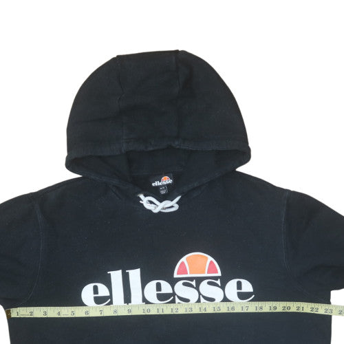 Ellesse Womens Black Pullover Hoodie UK 14 Cotton Blend Logo Sweatshirt
