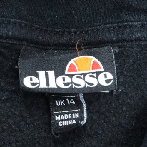 Ellesse Womens Black Pullover Hoodie UK 14 Cotton Blend Logo Sweatshirt