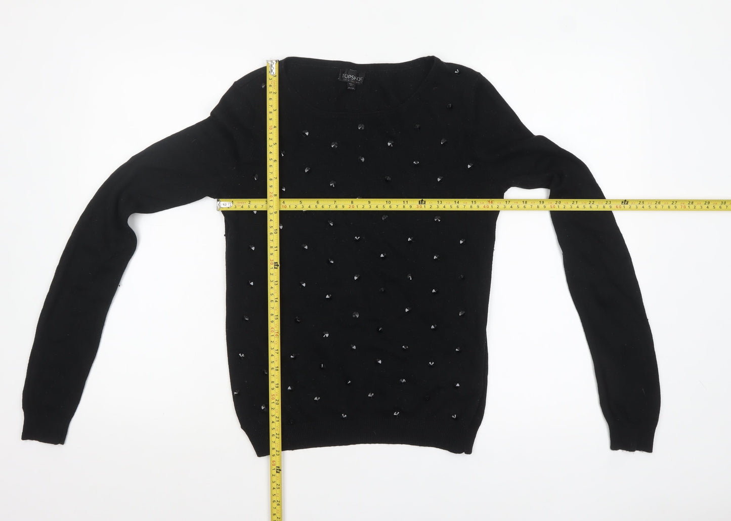 Topshop Women's Black Beaded Knit Pullover Jumper Size 10
