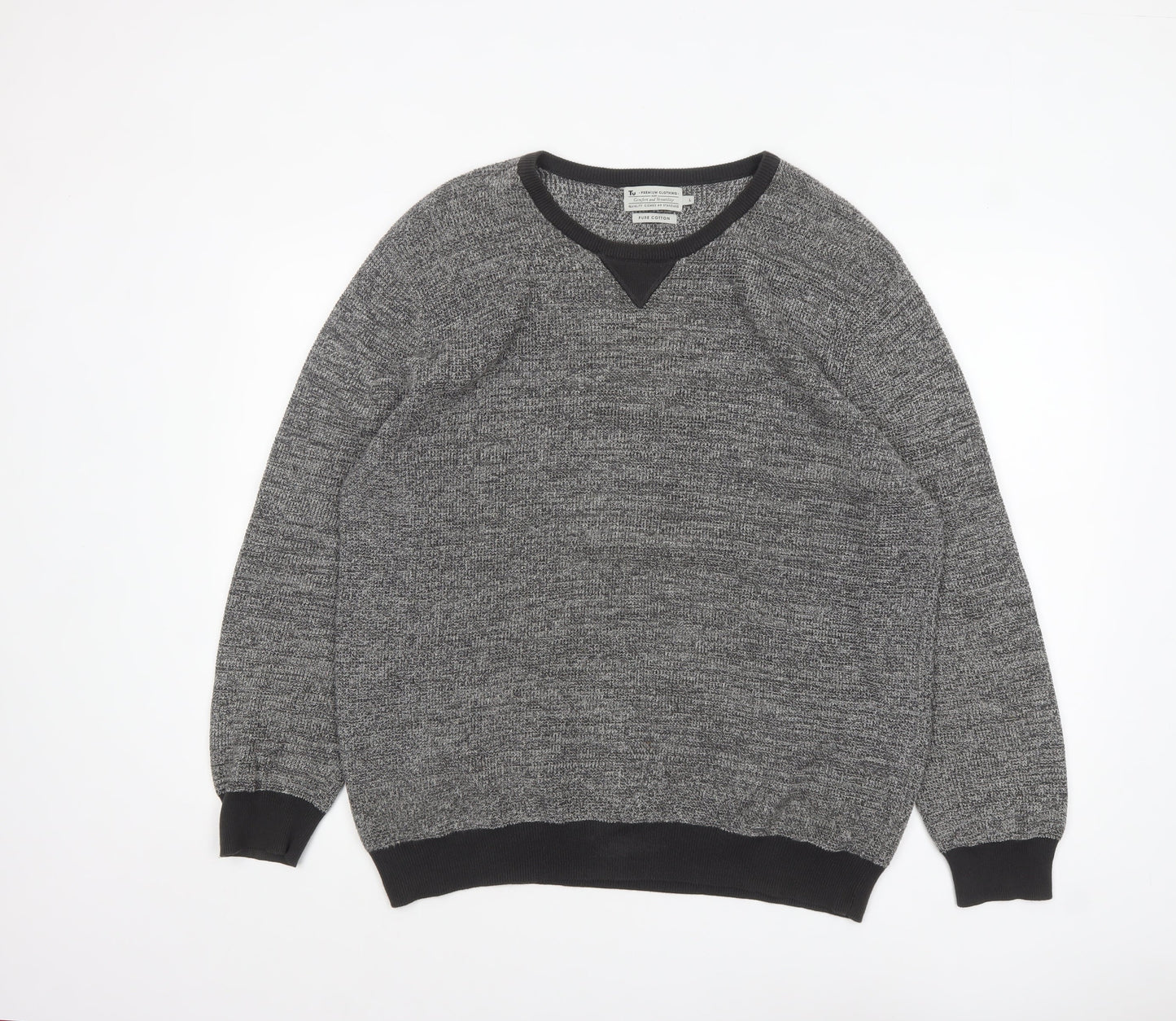 Tu Men Grey Cotton Crew Neck Pullover Jumper Size L