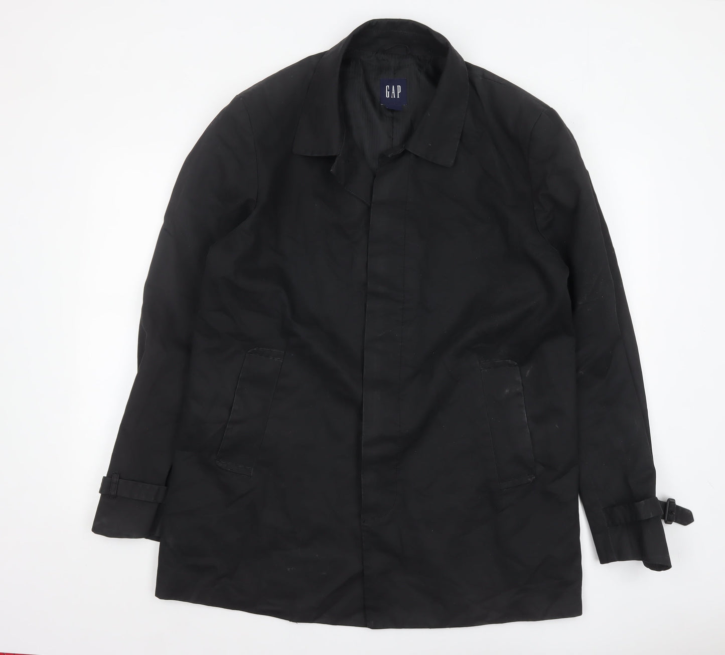 GAP Men's Black Cotton Overcoat XL Mid-Length Belted Trench Style