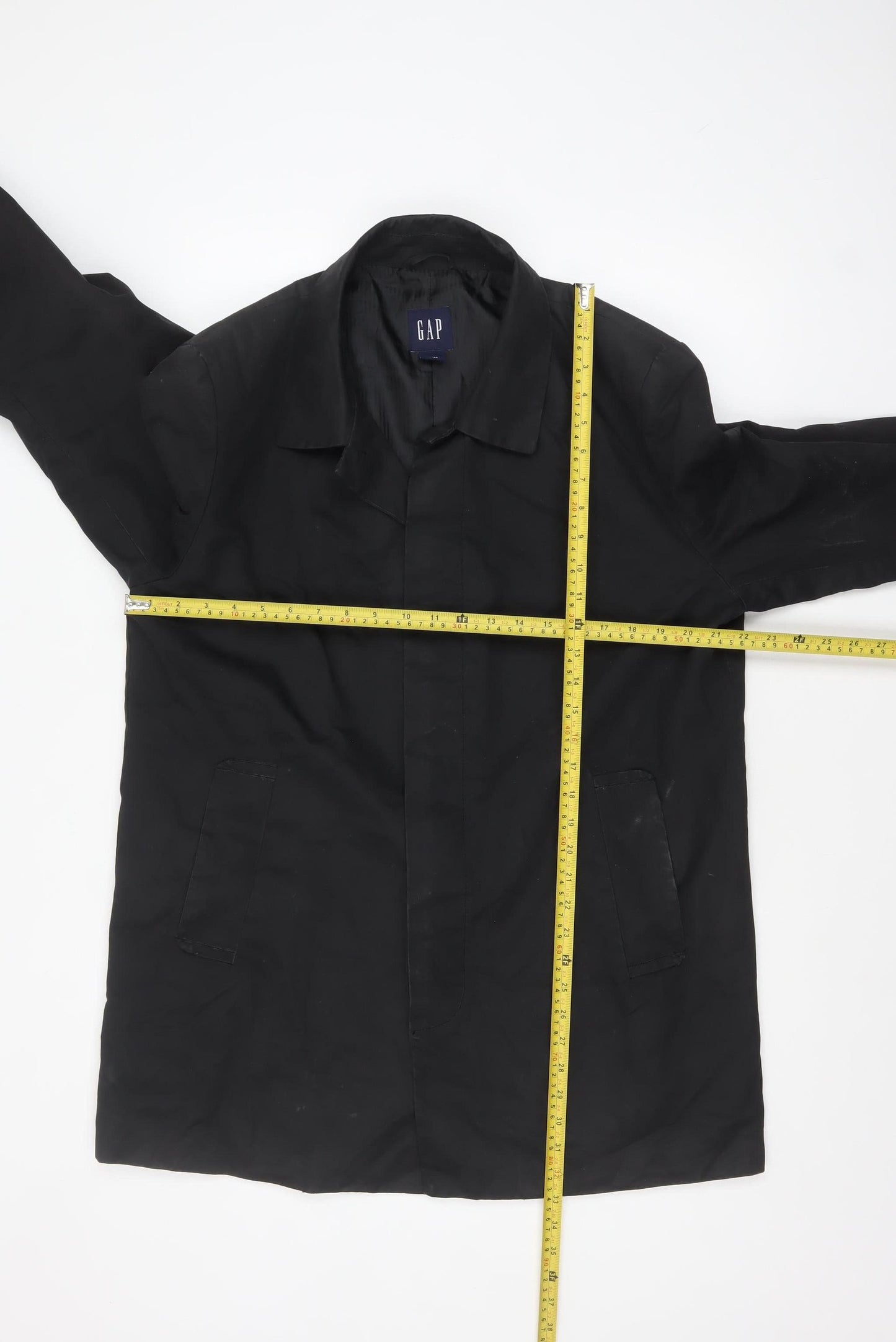 GAP Men's Black Cotton Overcoat XL Mid-Length Belted Trench Style