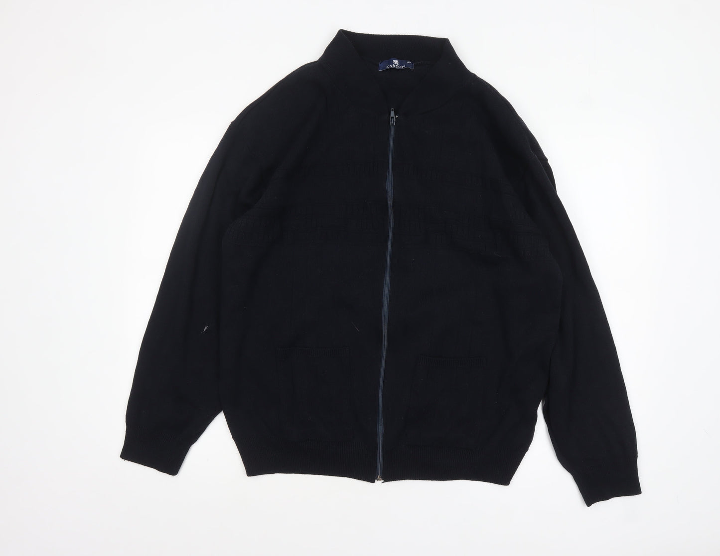 Carson Men Black XL Full Zip Cotton Blend Jumper