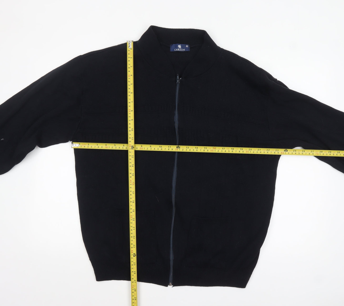 Carson Men Black XL Full Zip Cotton Blend Jumper