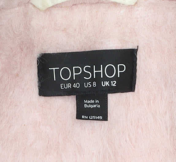 Topshop Womens Pink Long Sleeve Mid-Length Wool Blend Overcoat UK 12