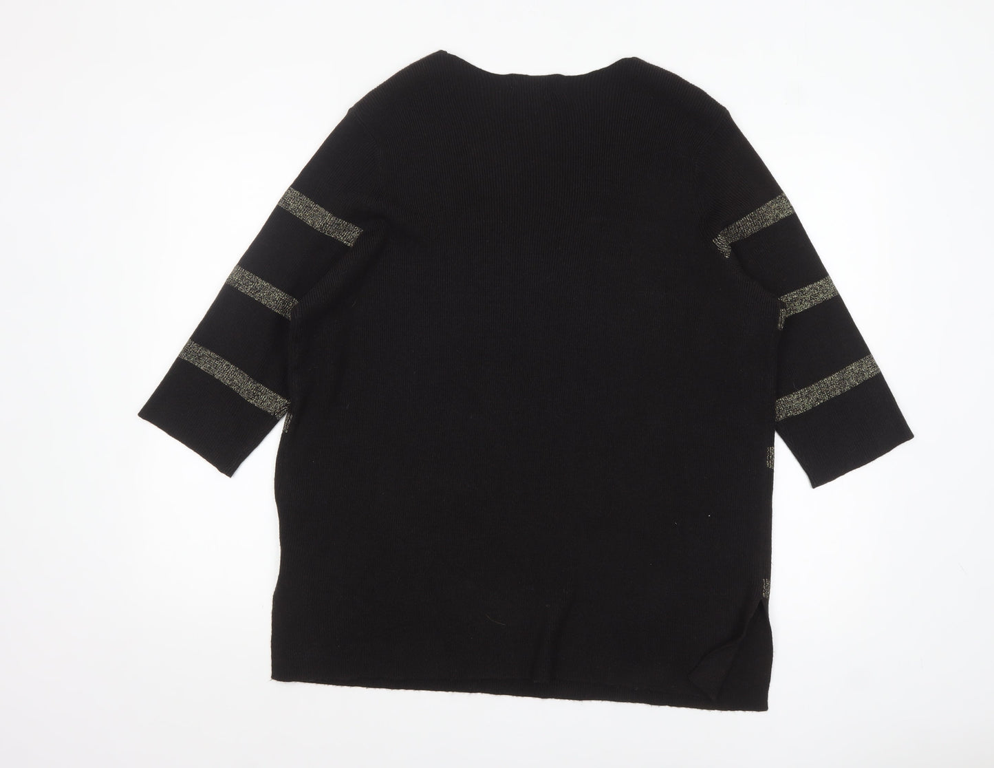Marks and Spencer Womens Black Metallic Stripe V-Neck Jumper Size 18