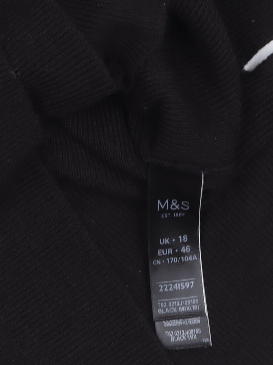 Marks and Spencer Womens Black Metallic Stripe V-Neck Jumper Size 18