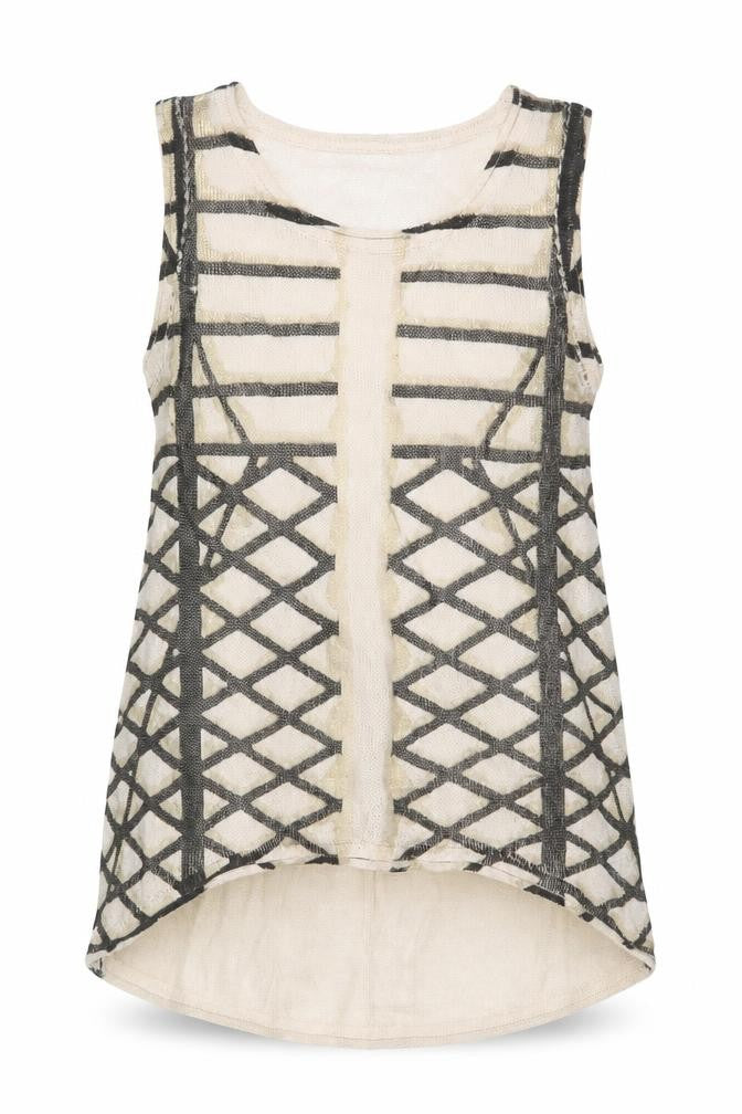 Paradis Miss Women’s Beige Geometric Knit Sleeveless Tank Top S