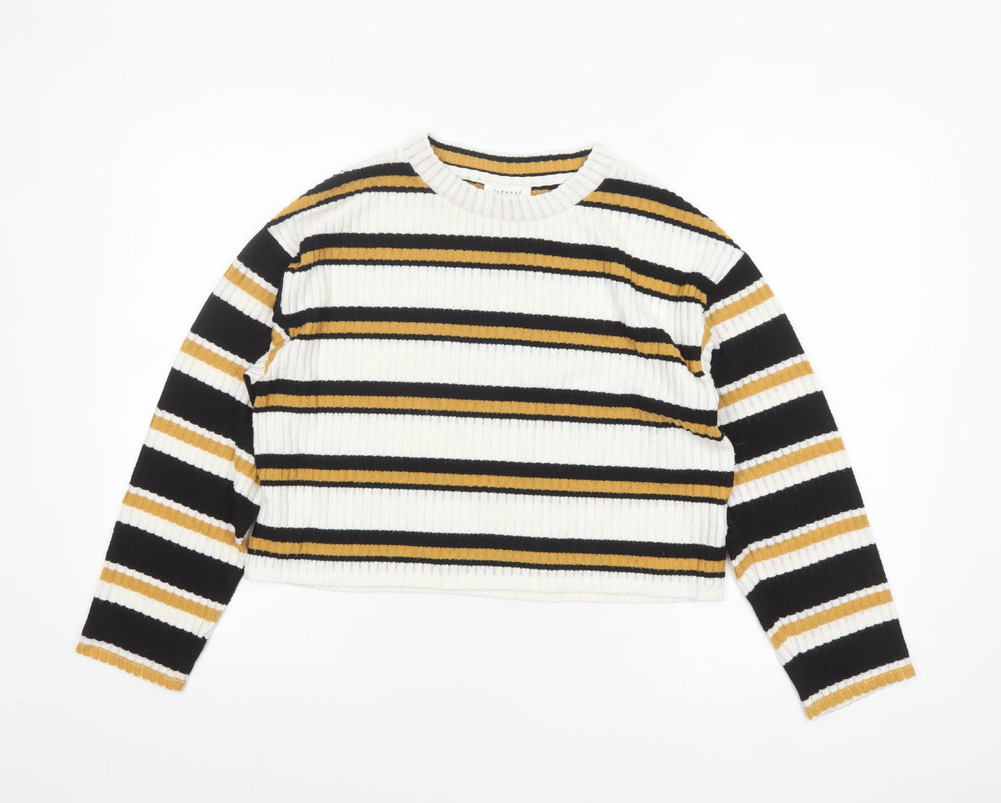 Topshop Petite Women's Multicoloured Striped Cropped Knit Top UK 10