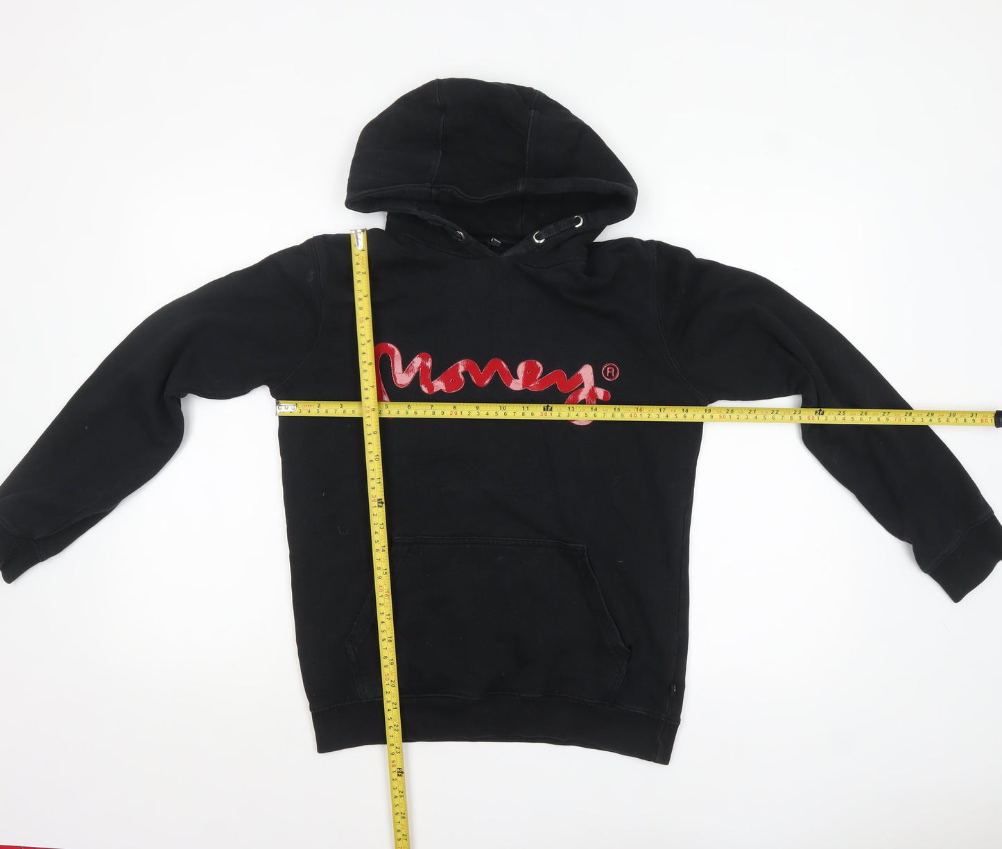 Money Boys Black Hoodie 14-15 Years Pullover Graphic Cotton Hooded Sweatshirt