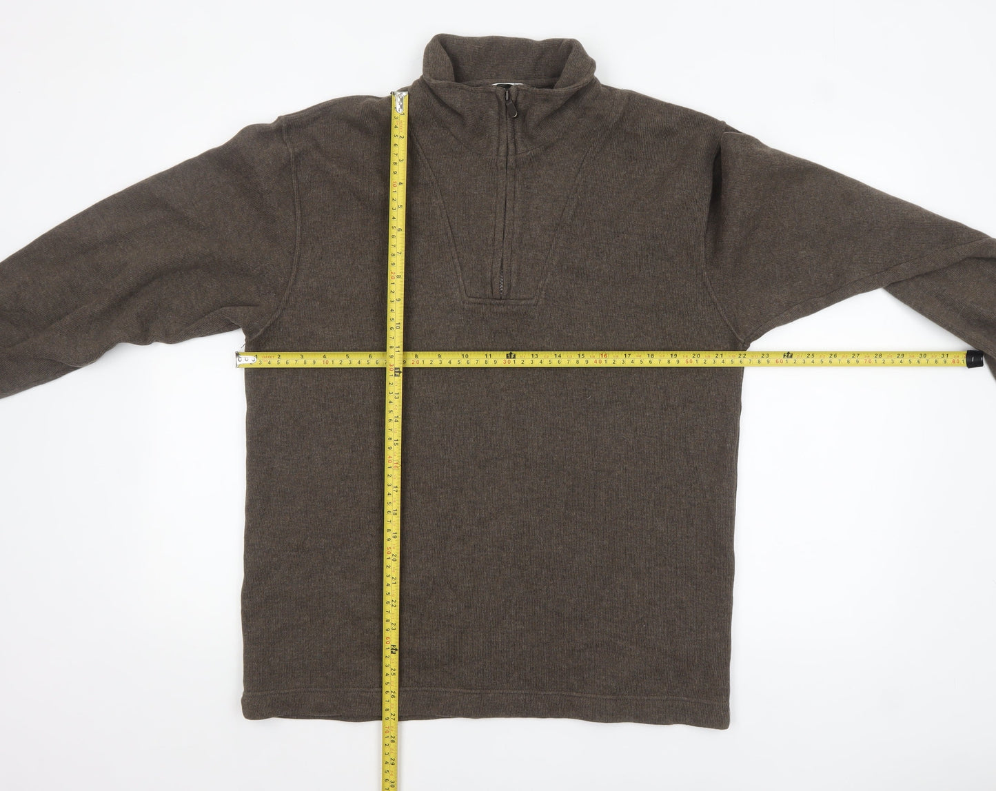 Marks and Spencer Mens Brown 1/4 Zip Cotton Pullover Sweatshirt M
