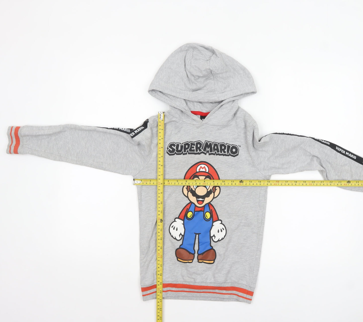 Super Mario Boys Grey Hoodie 8 Years Pullover Cotton Blend Graphic Print