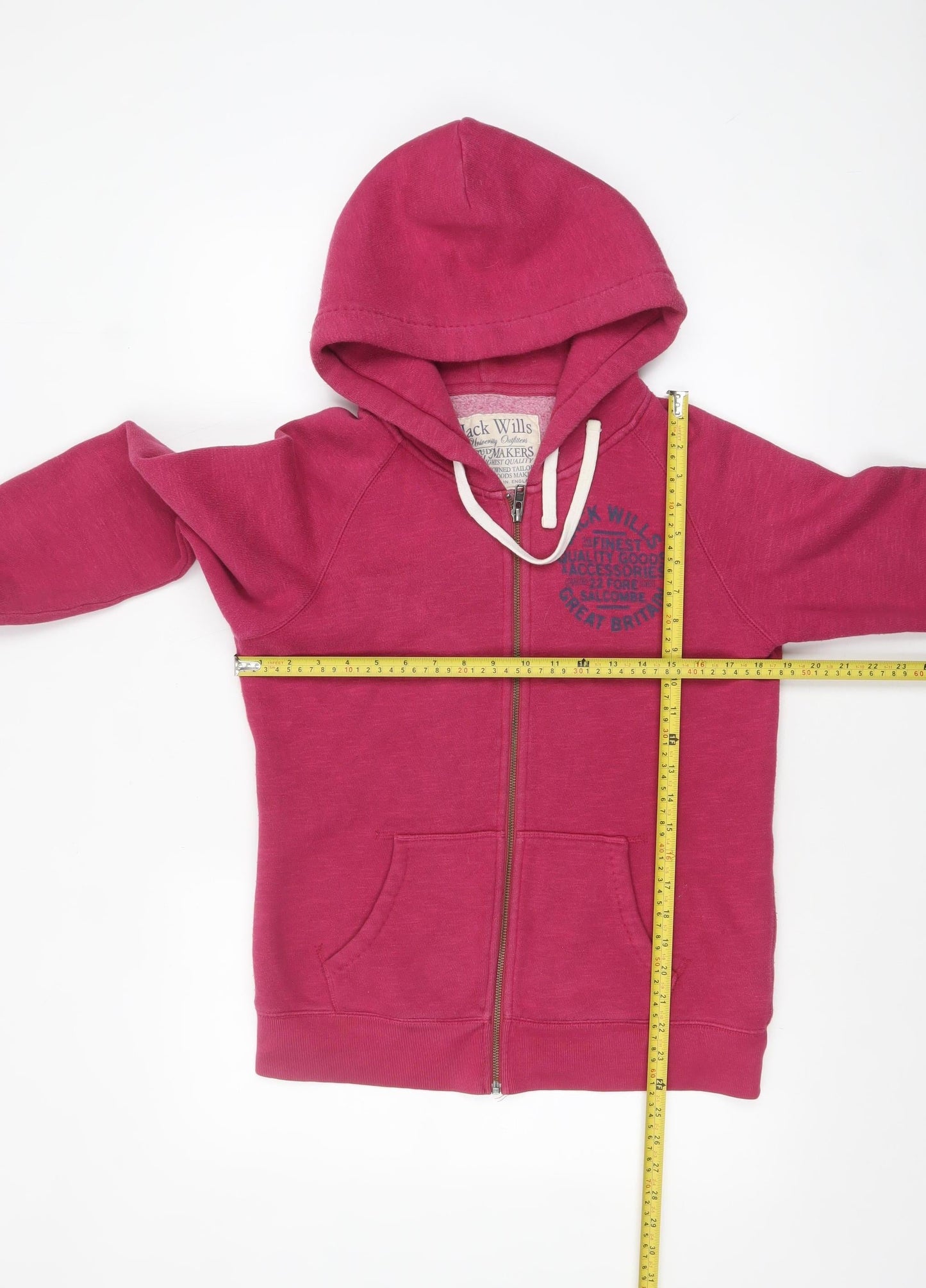 Jack Wills Women's Pink Full Zip Hoodie UK 12 Cotton Blend