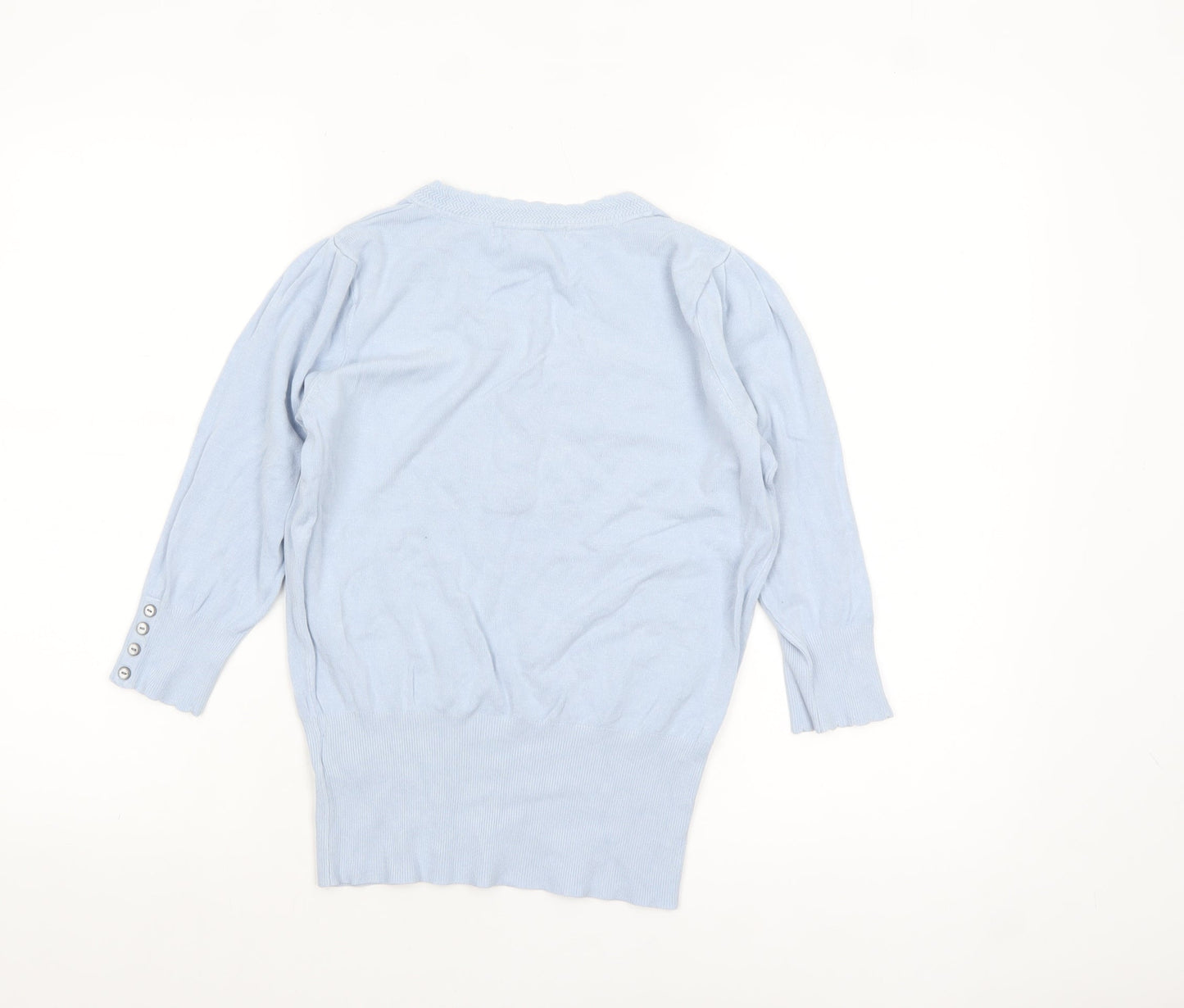 Marks and Spencer Women's Blue V-Neck Henley Jumper Size 10
