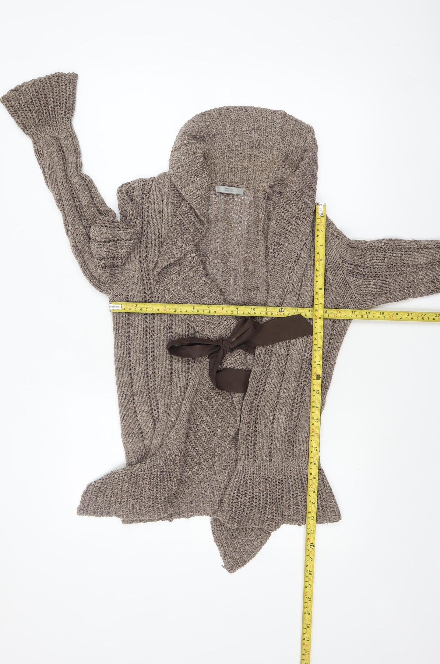 Marks and Spencer Women Mocha Mix Cardigan UK 12 Cotton Knit Tie Detail
