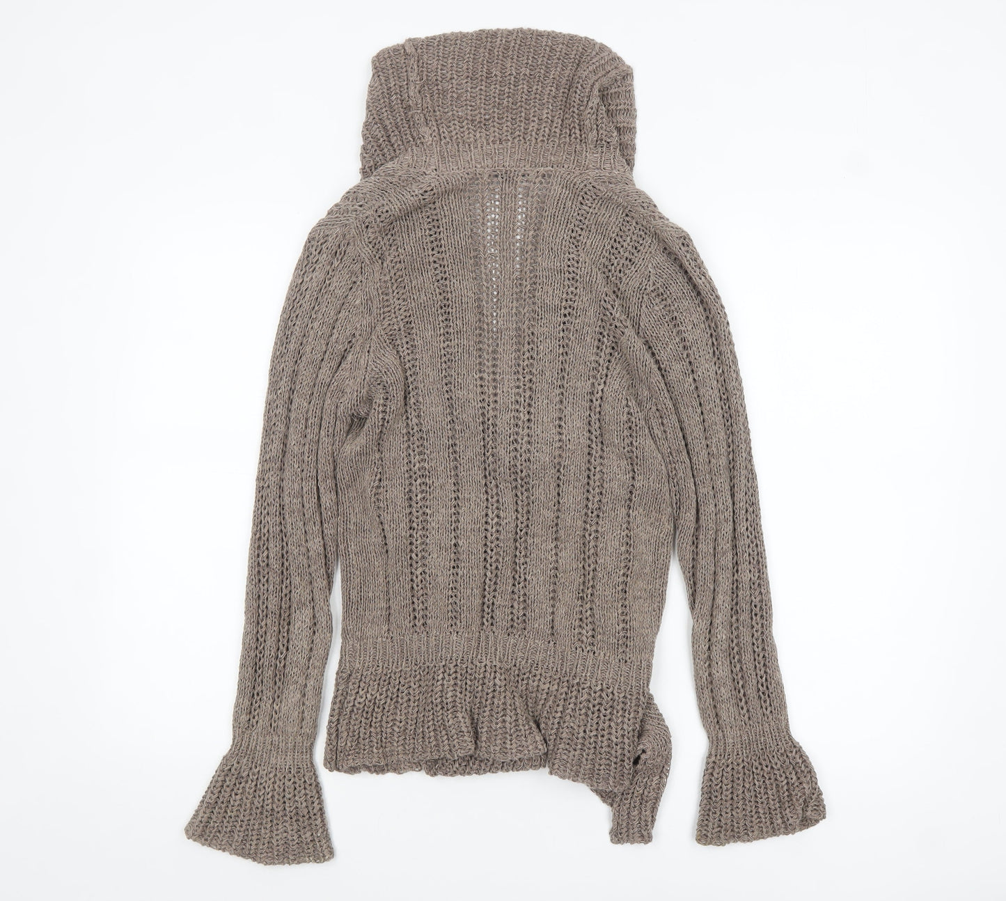 Marks and Spencer Women Mocha Mix Cardigan UK 12 Cotton Knit Tie Detail