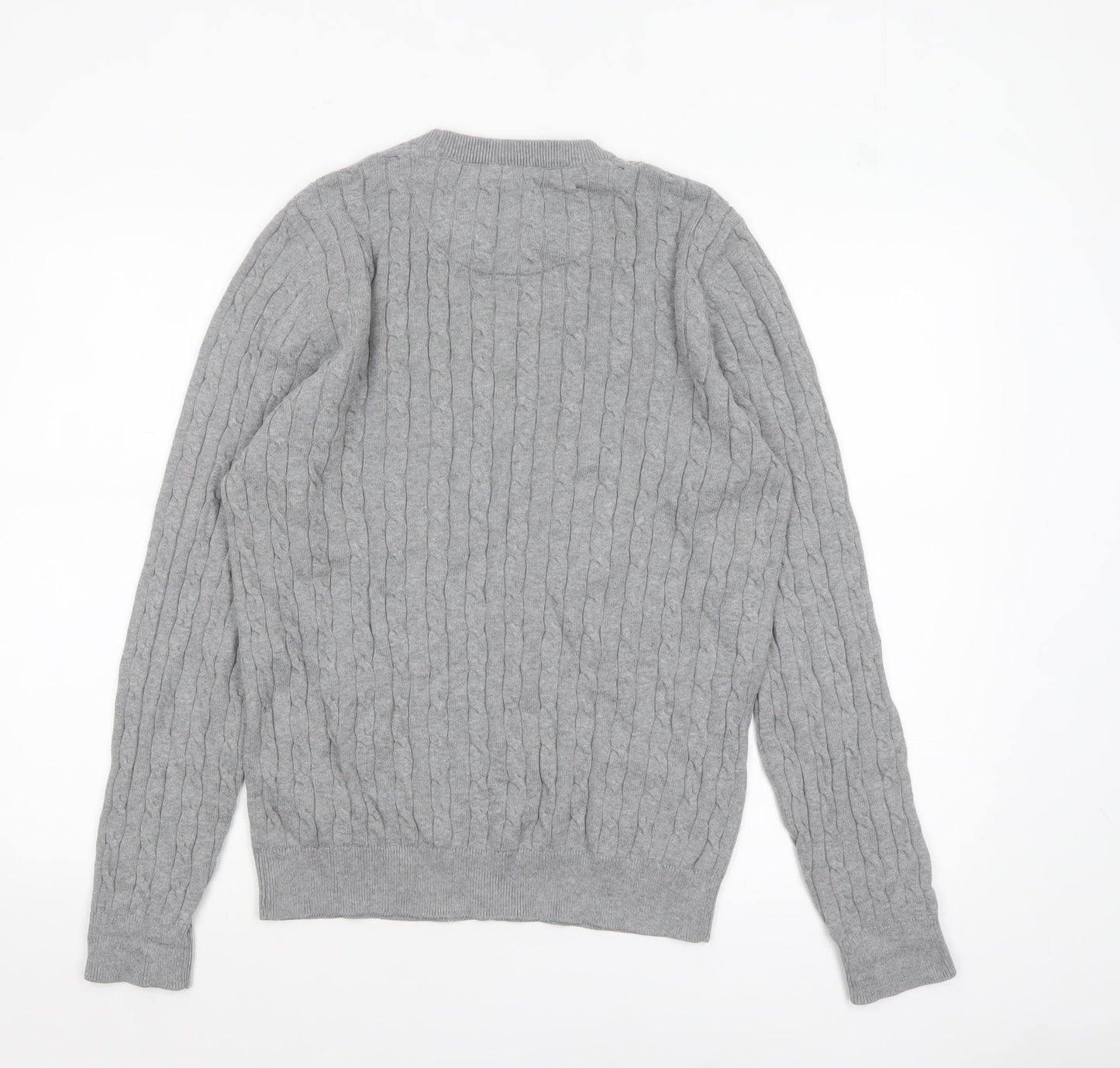 Racing Green Men’s Grey Cable-Knit Cotton Crew Neck Jumper M