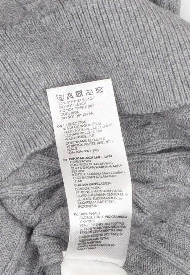 Racing Green Men’s Grey Cable-Knit Cotton Crew Neck Jumper M