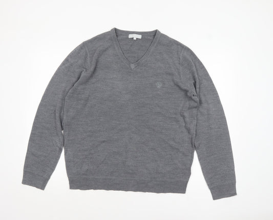 Red Herring Men's Grey V-Neck Acrylic Jumper XL Regular Fit