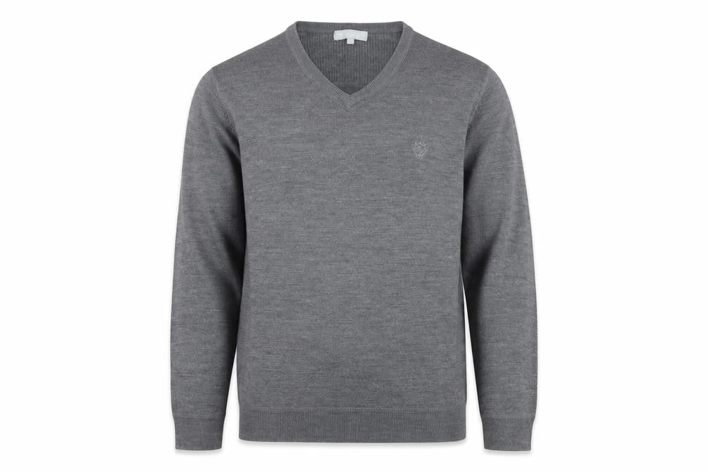 Front view of Red Herring Men's Grey V-Neck Acrylic Jumper XL Regular Fit