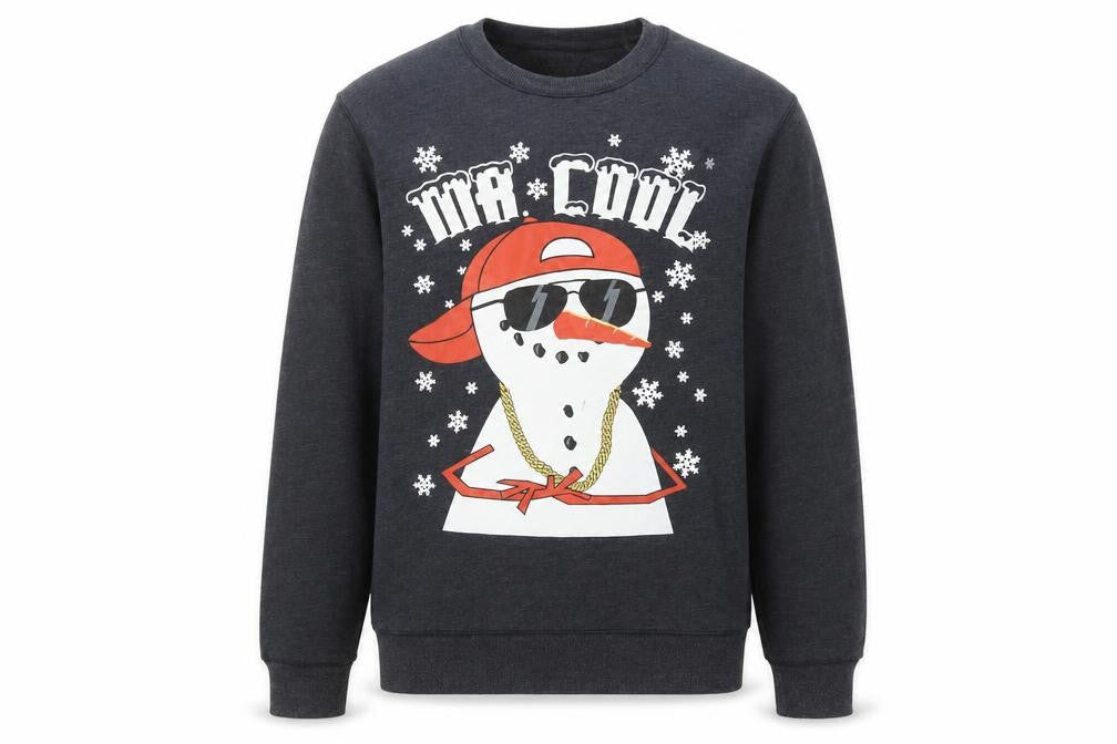 Easy Men’s Grey Christmas Snowman Graphic Pullover Sweatshirt M