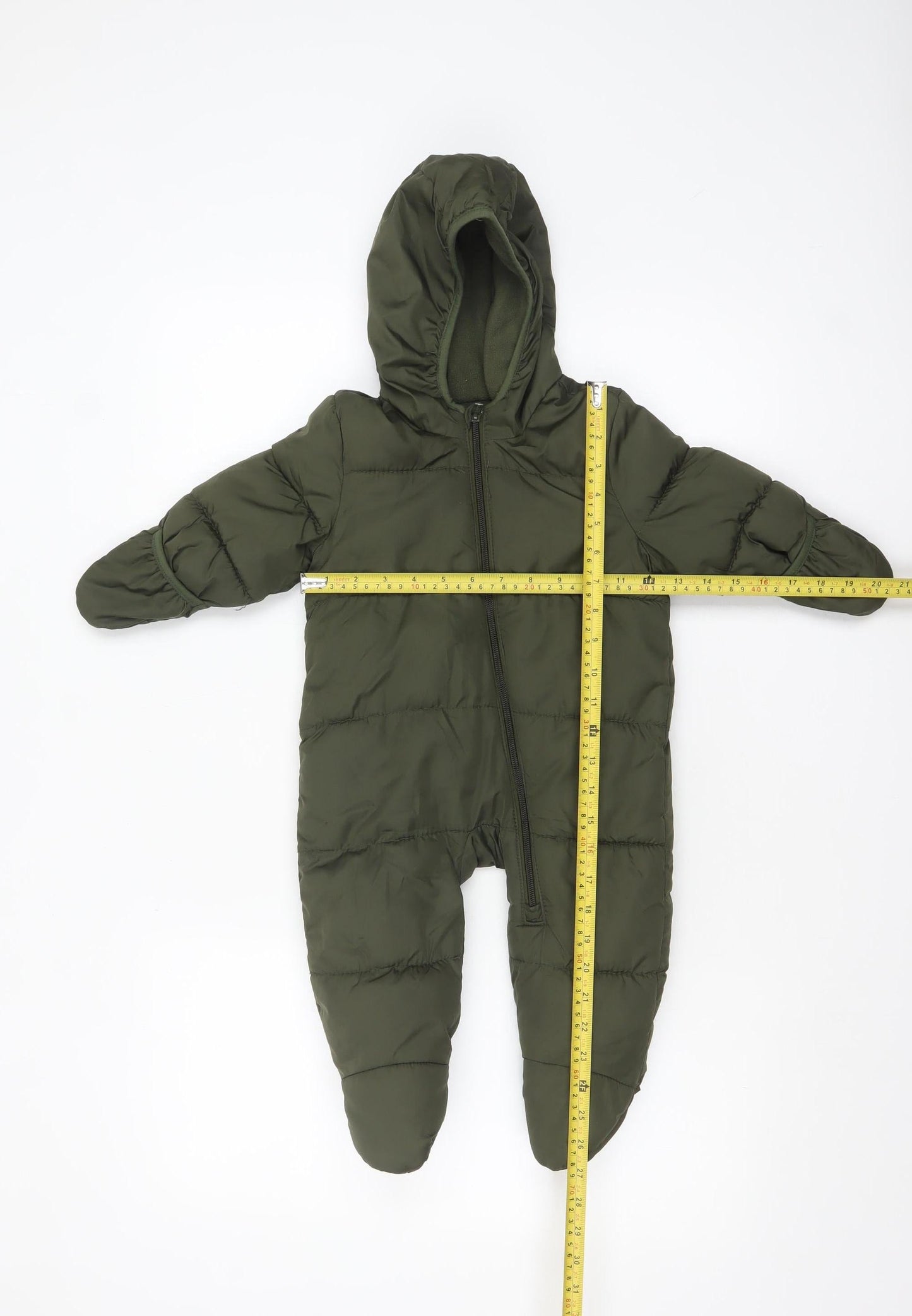 Old Navy Unisex Baby Green Puffer Snowsuit 6-9 Months Hooded Winter Suit