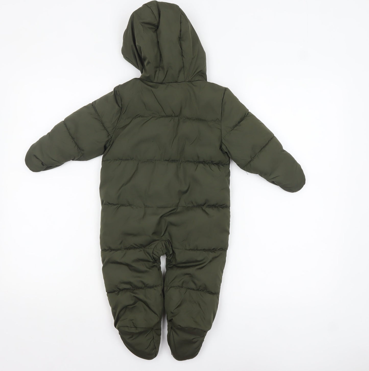 Old Navy Unisex Baby Green Puffer Snowsuit 6-9 Months Hooded Winter Suit