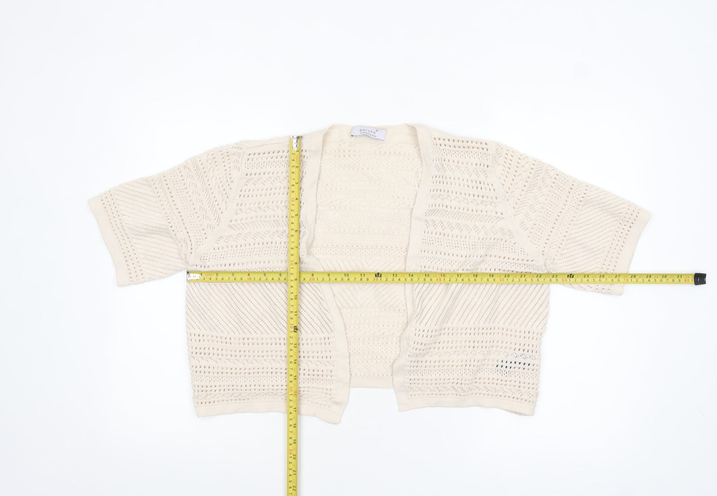 Marks and Spencer Women Beige Open Knit Short Sleeve Cardigan Size 16