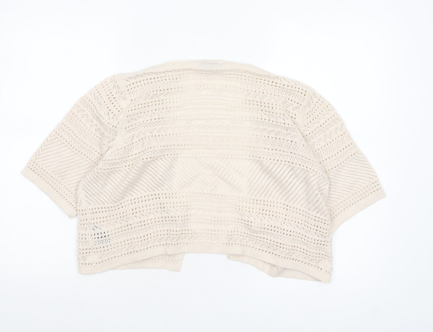 Marks and Spencer Women Beige Open Knit Short Sleeve Cardigan Size 16