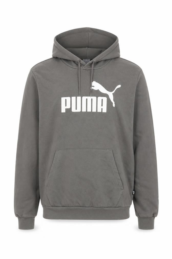 Puma Men Grey Pullover Hoodie M Logo Fleece Sweatshirt