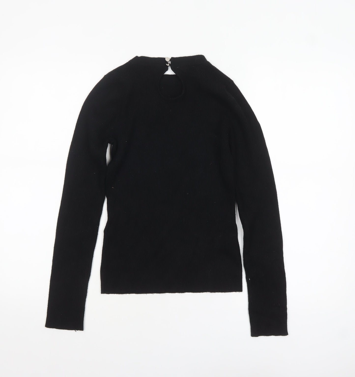 Lipsy Women Black Slim Fit Ribbed High Neck Long Sleeve Jumper Size 10