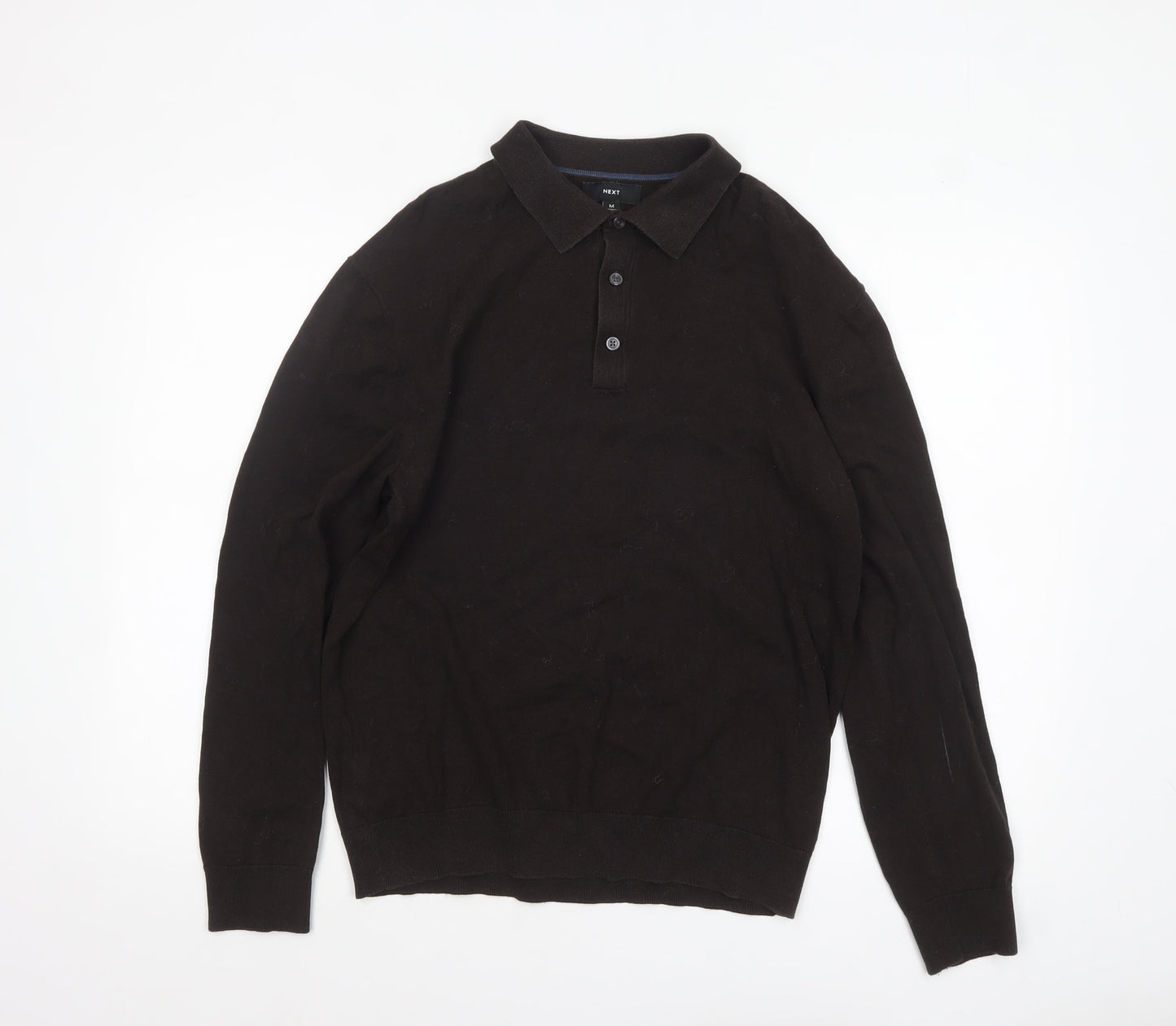Next Men’s Black Collared Henley Jumper L Cotton Knit Classic