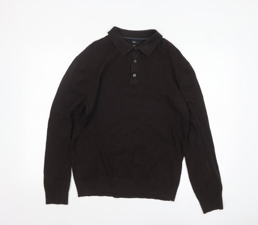 Next Men’s Black Collared Henley Jumper L Cotton Knit Classic
