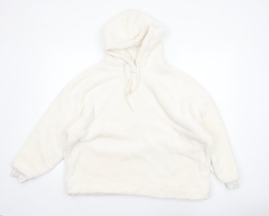 Marks and Spencer Women White Fleece Hooded Nightshirt Top L