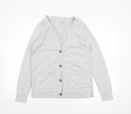 Levi's Women Grey Cotton V-Neck Button Cardigan XS