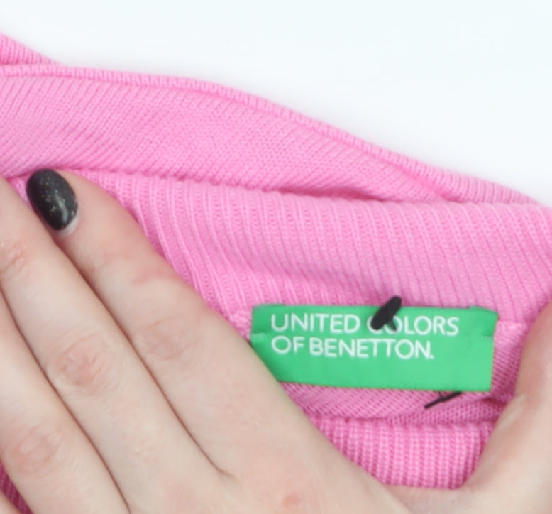 United Colors of Benetton Women’s Pink Roll Neck Cotton Jumper Size L