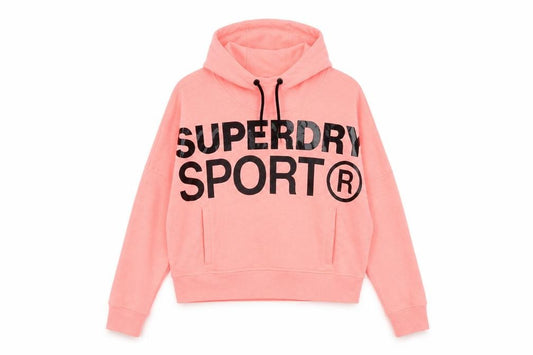 Superdry Women Pink Hooded Pullover Hoodie UK 12 Logo Sport Style
