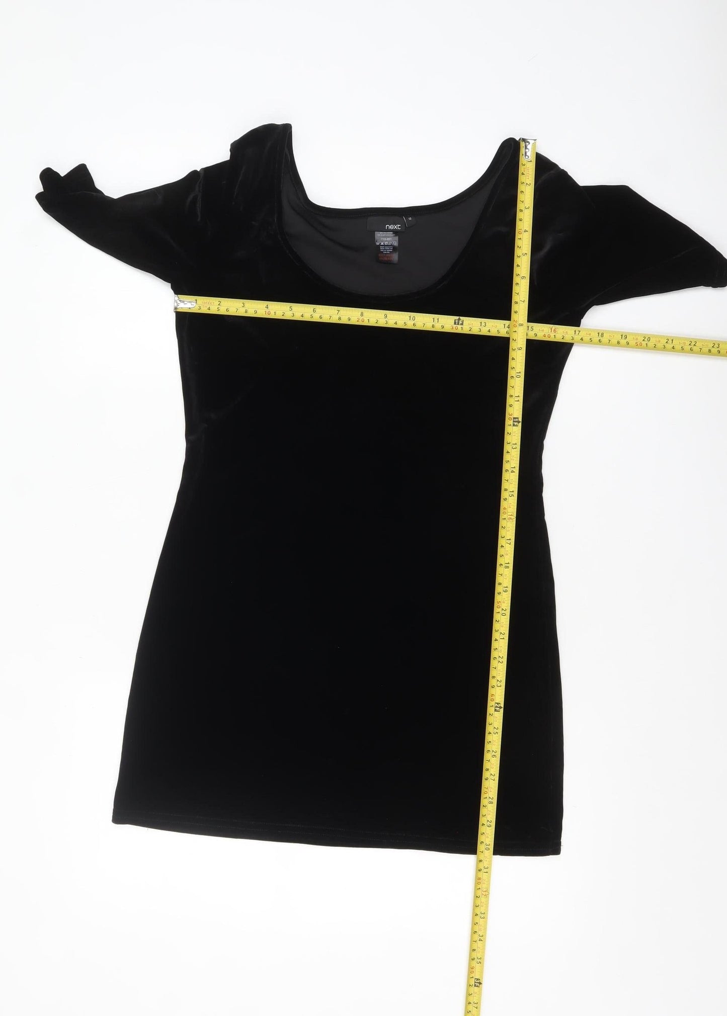 Next Women's Black Velvet Short Sleeve Scoop Neck Top Size 12
