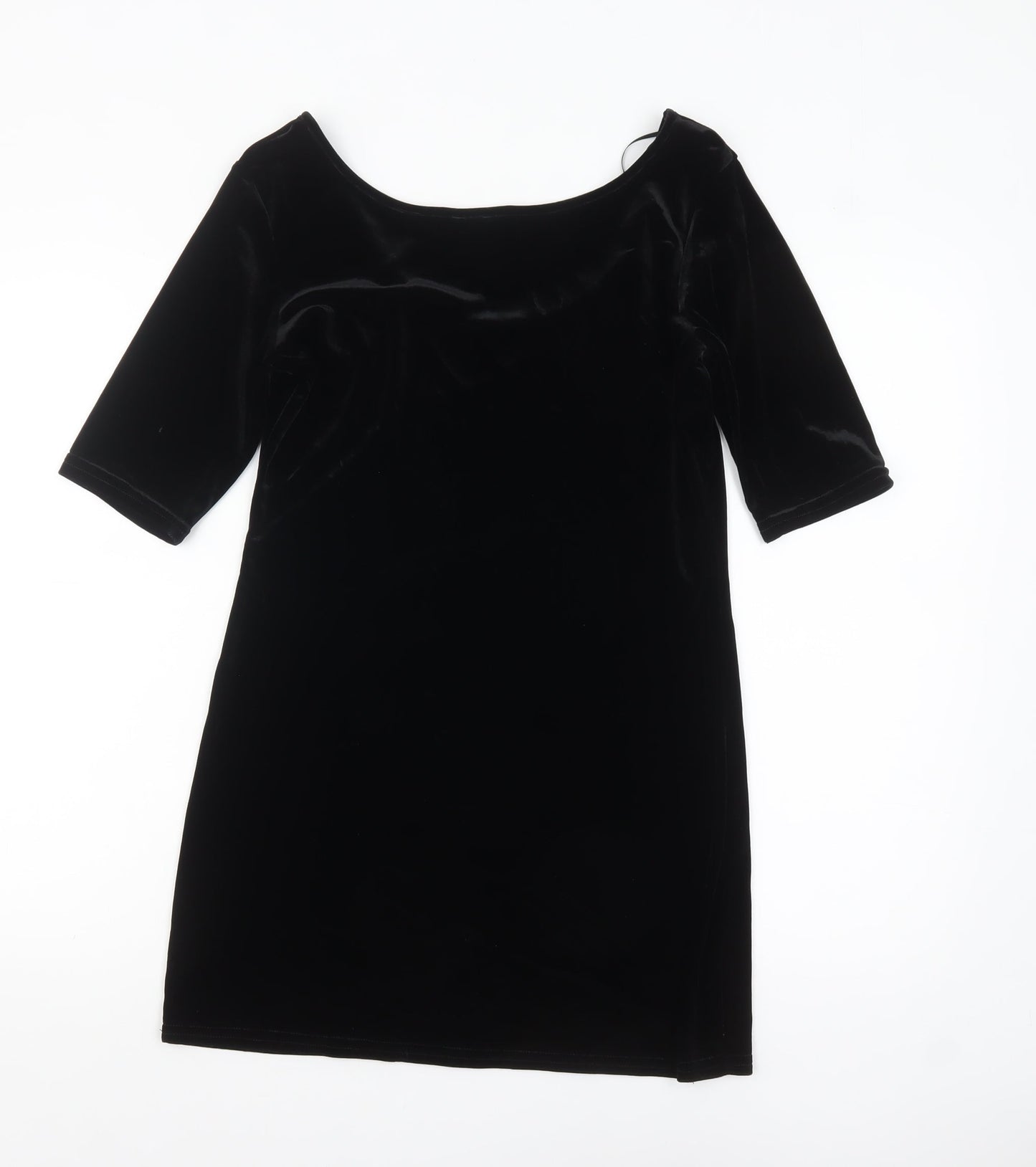 Next Women's Black Velvet Short Sleeve Scoop Neck Top Size 12