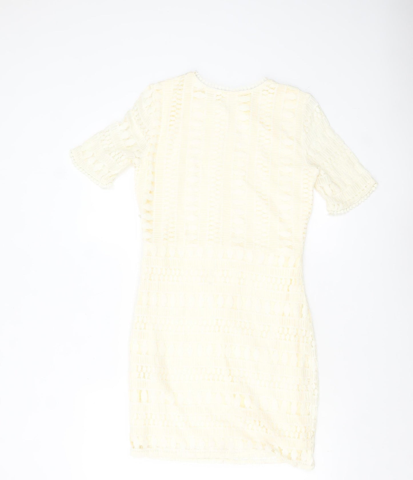 H&M Women Ivory Lace Shift Dress Size 8 Short Sleeve Lined