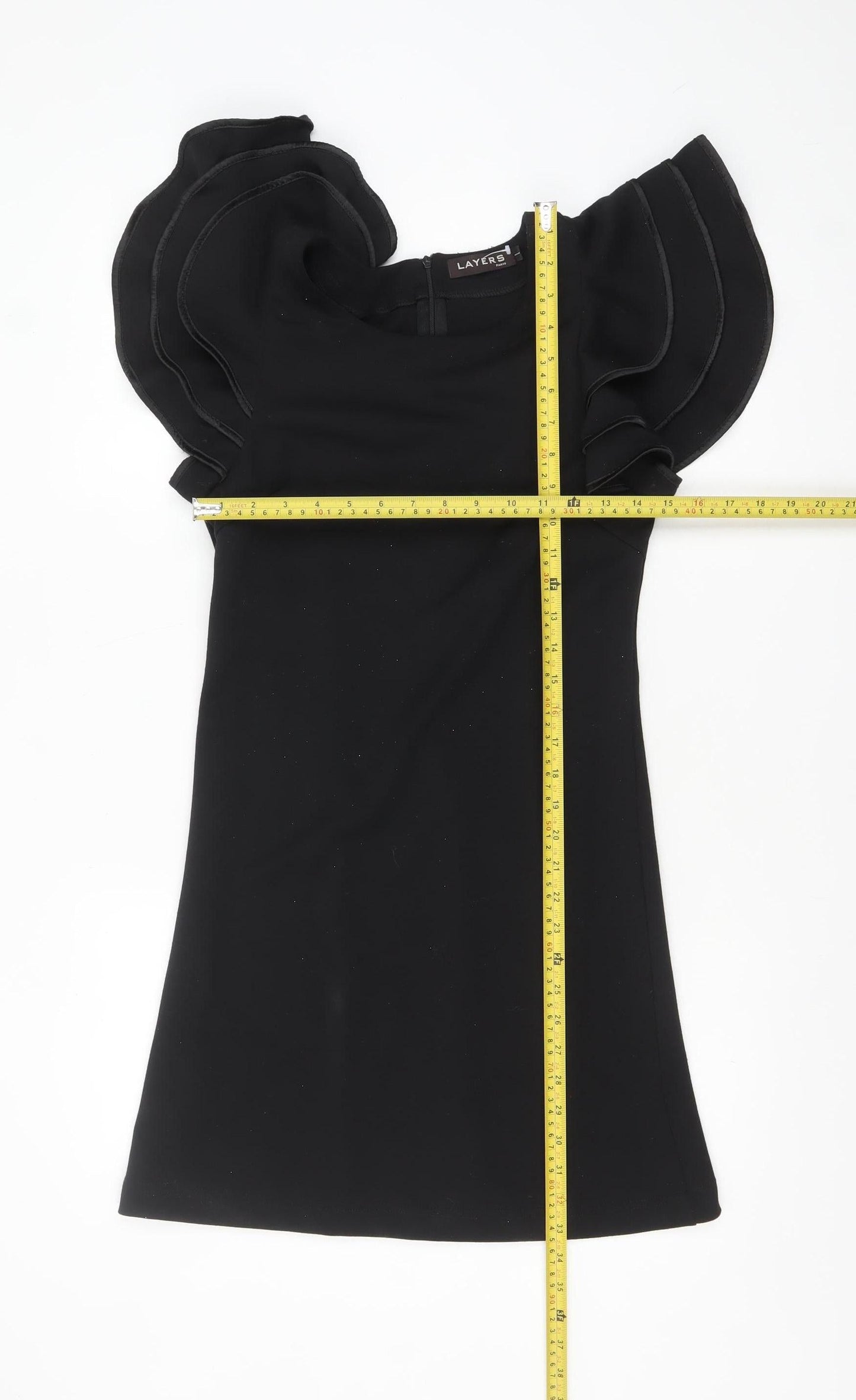 LAYERS Paris Women's Black Short Bodycon Ruffle Sleeve Dress S