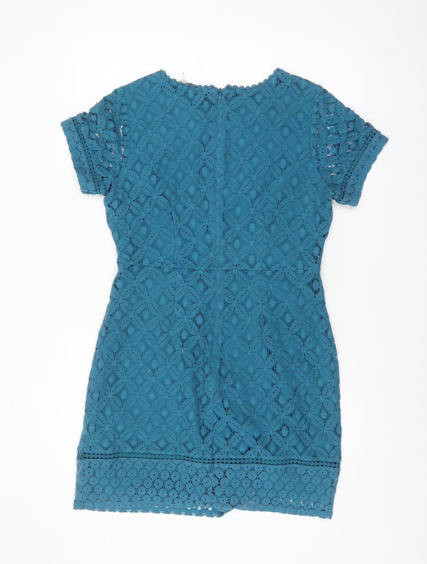 Oasis Women Blue Short Sleeve Lace Sheath Dress Size M