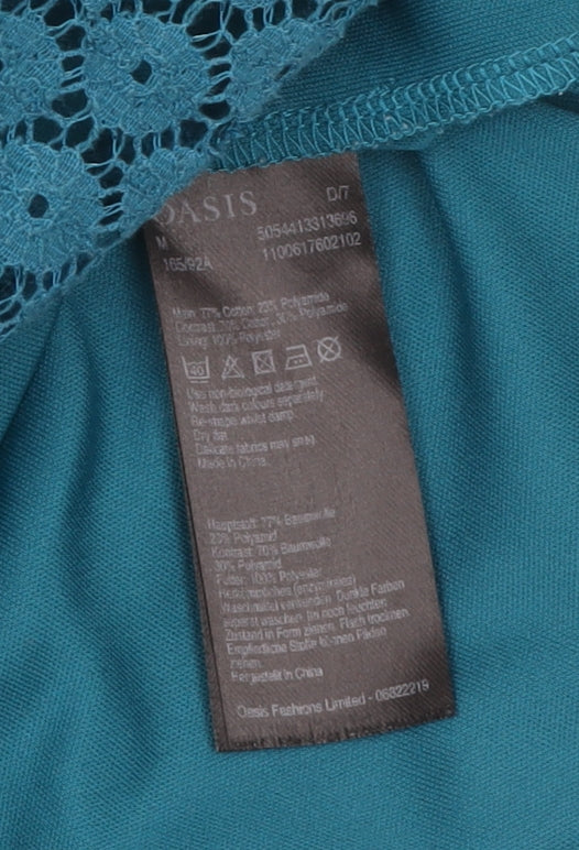 Oasis Women Blue Short Sleeve Lace Sheath Dress Size M