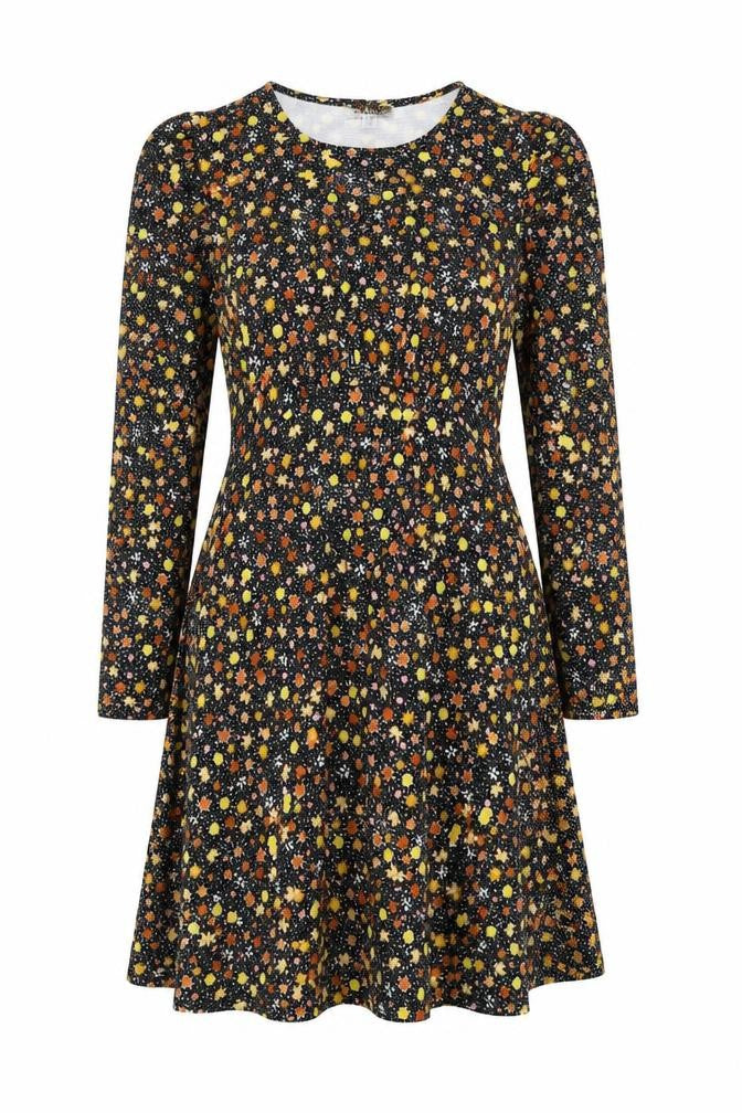 Topshop Womens Multicoloured Floral A-Line Puff Sleeve Dress UK 12