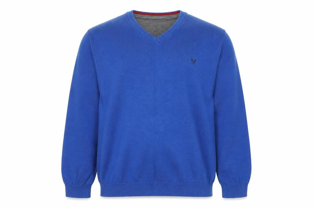 Crew Clothing Co. Men's Blue 2XL V-Neck Cotton Cashmere Jumper