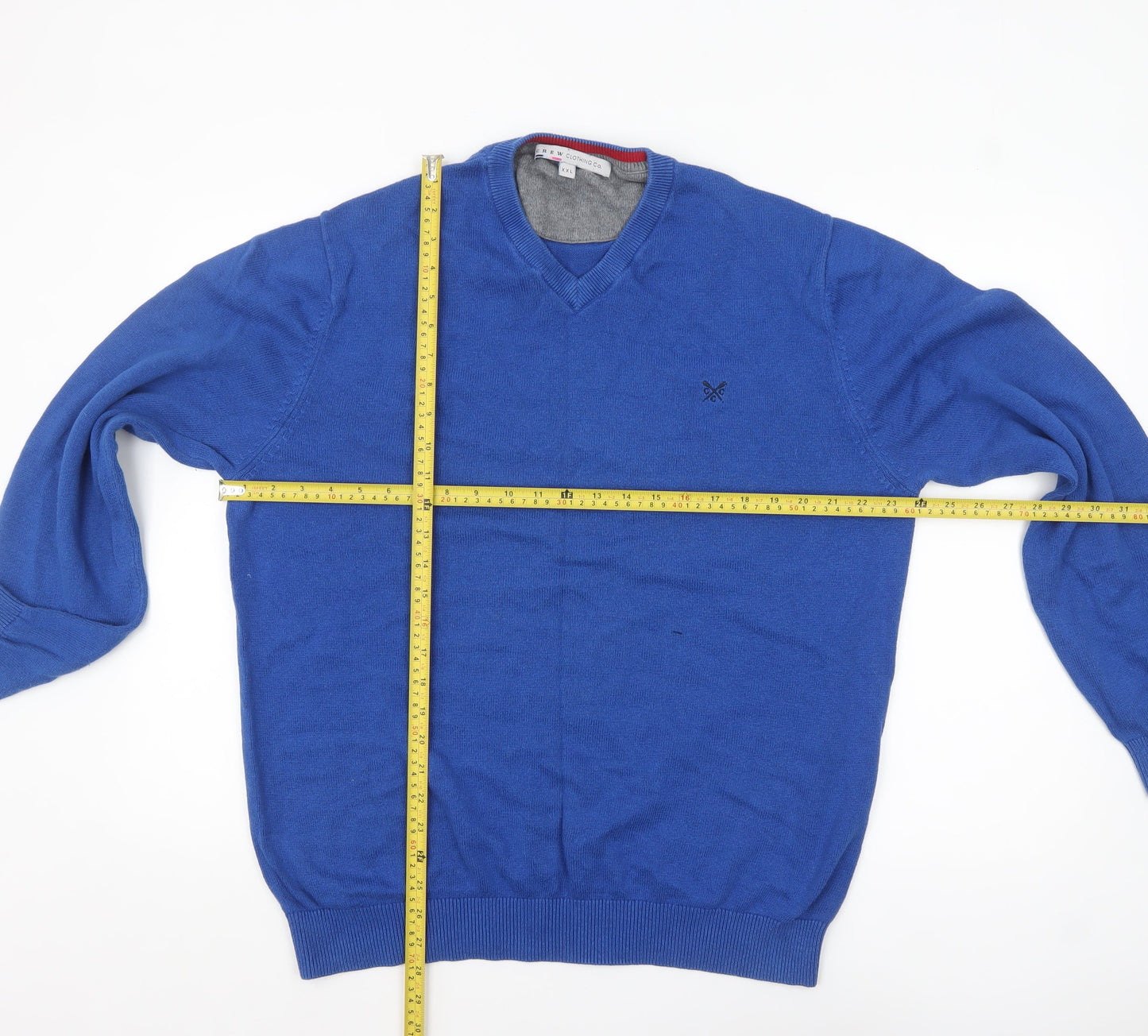 Crew Clothing Co. Men's Blue 2XL V-Neck Cotton Cashmere Jumper