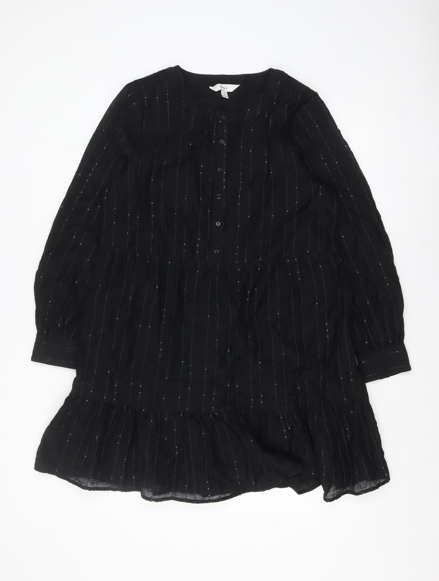 Marks and Spencer Women’s Black Long Sleeve Shift Dress Size 14